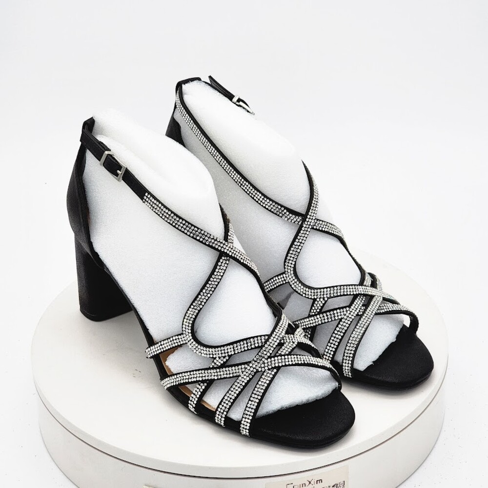 Bella Vita Aliette Black Metallic Rhinestone Sandals Women’s Size 8 W